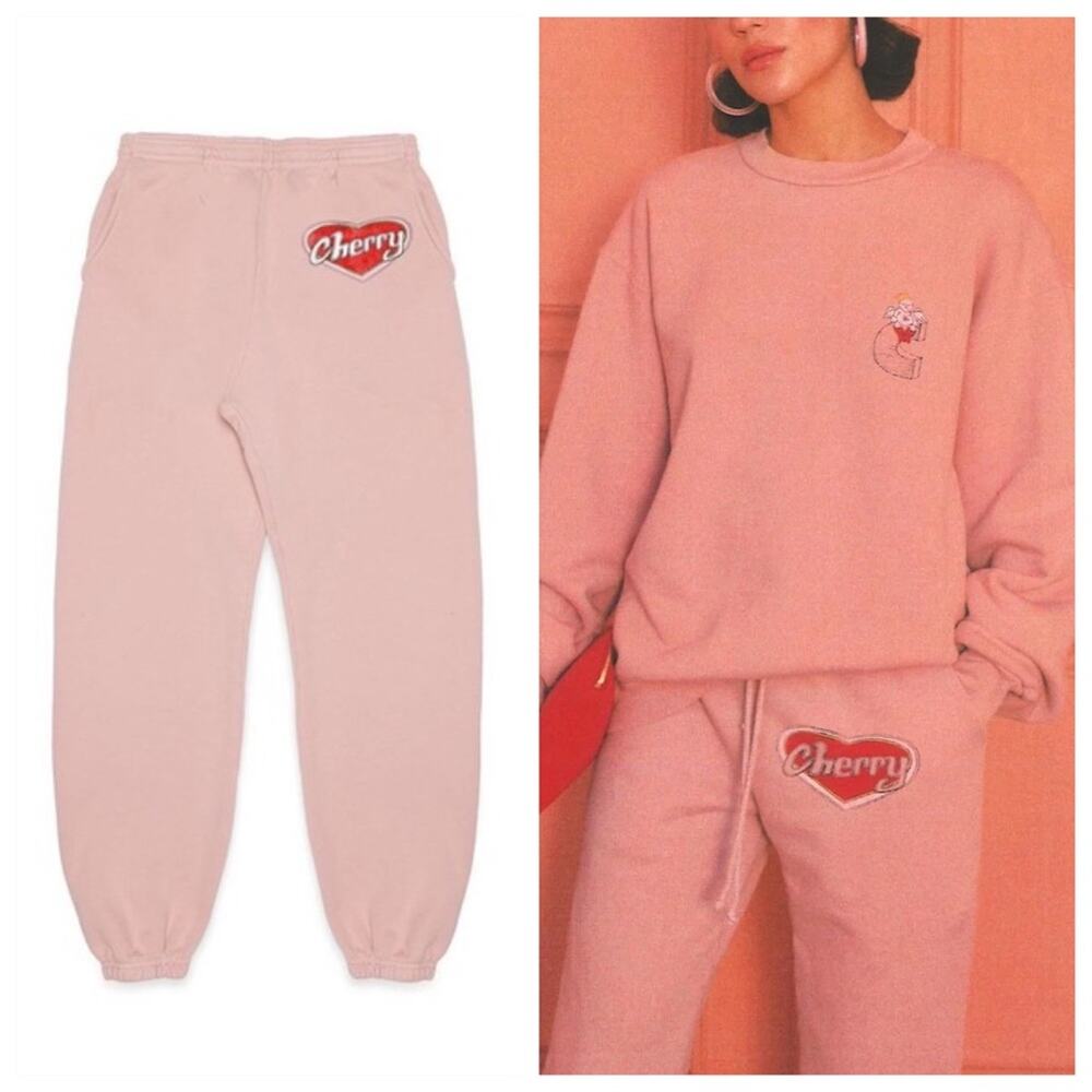 Cherry LA Valentine’s Day Sweatpants (Sz M) Limited Edition Fleece Blush Pink